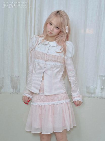 Soft Blush Lace Panel Blouse