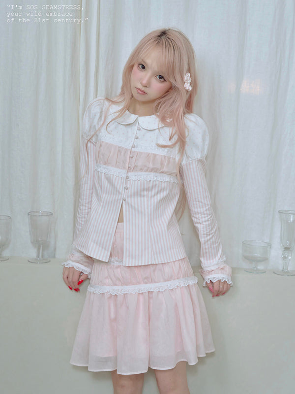 Soft Blush Lace Panel Blouse