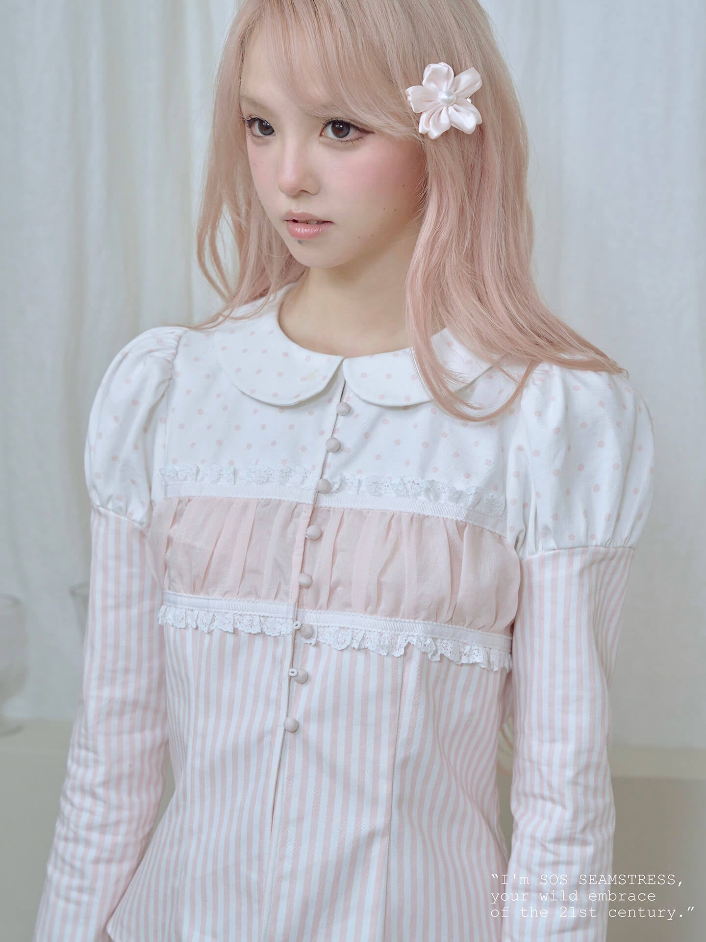 Soft Blush Lace Panel Blouse