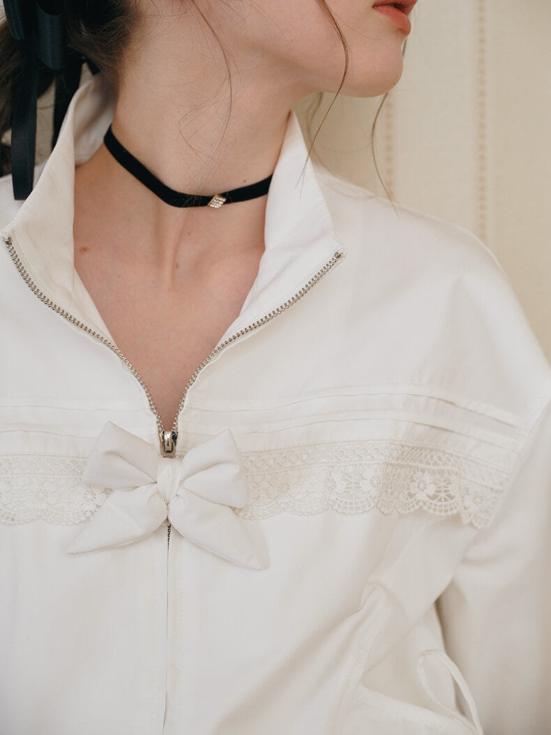 Lace Ribbon Zip Blouson