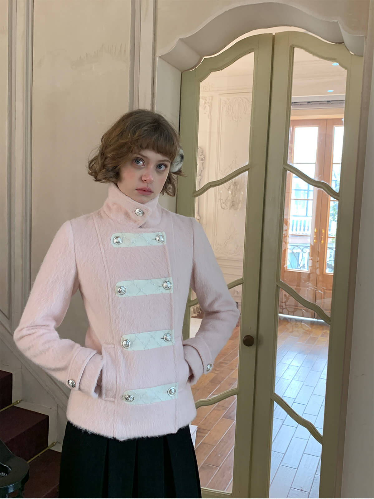 Powder Pink Classic Button Coat