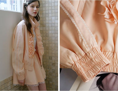 Elegant Frill Zip Blouson / Skirt