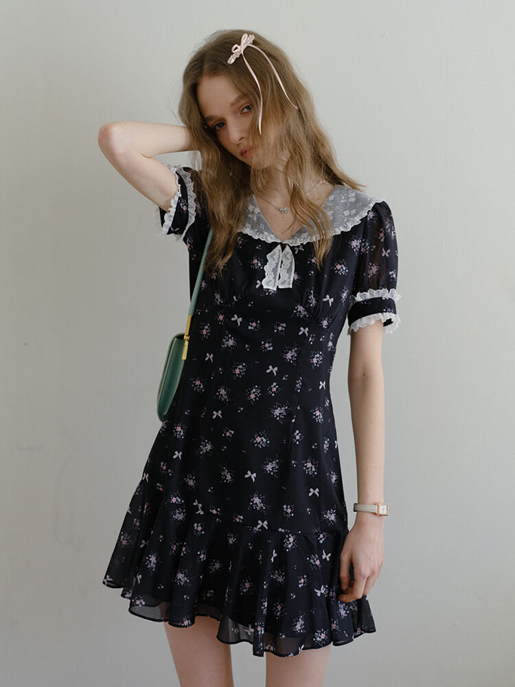 Vintage Lace Ribbon Floral Dress