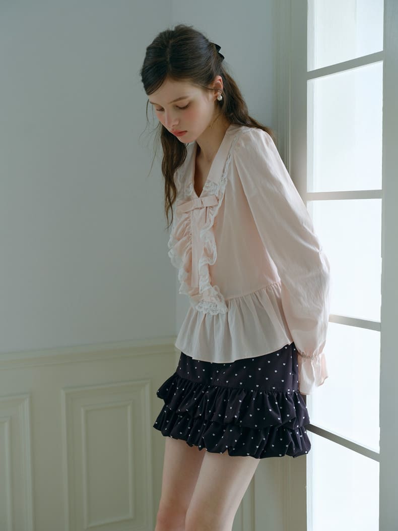 Romantic Lace Frill Tie Blouse