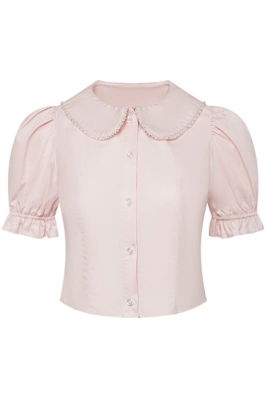 Frill Collar Puff Sleeve Blouse（全2色）