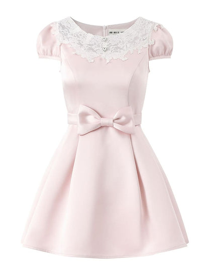 Elegant Lace Collar Ribbon Mini Dress