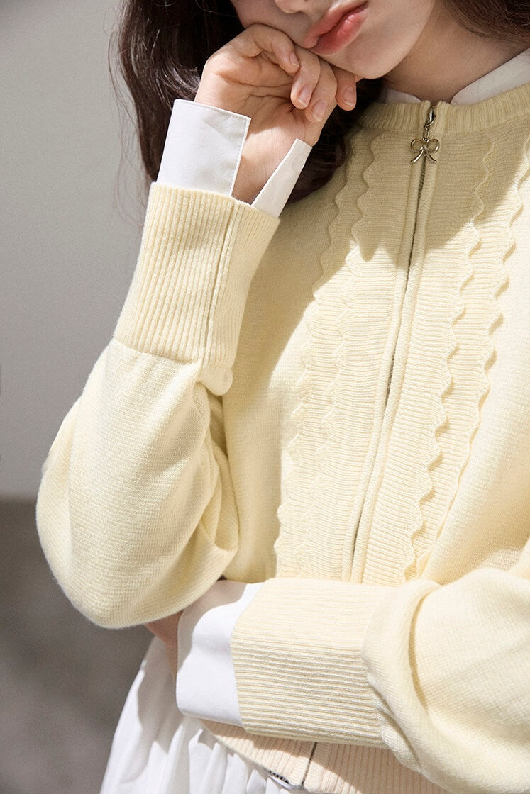 Refined Lace-Line Zip Knit Cardigan