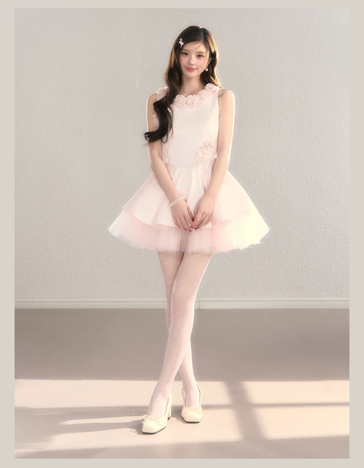 Classic Rose Appliqué Princess Mini Dress