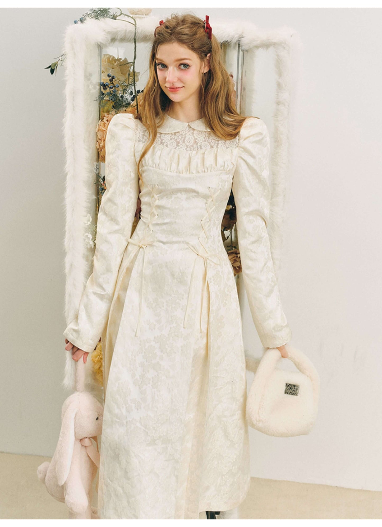 Elegant Lace Yoke Corseted Dress