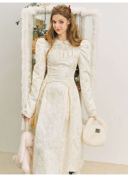 Elegant Lace Yoke Corseted Dress