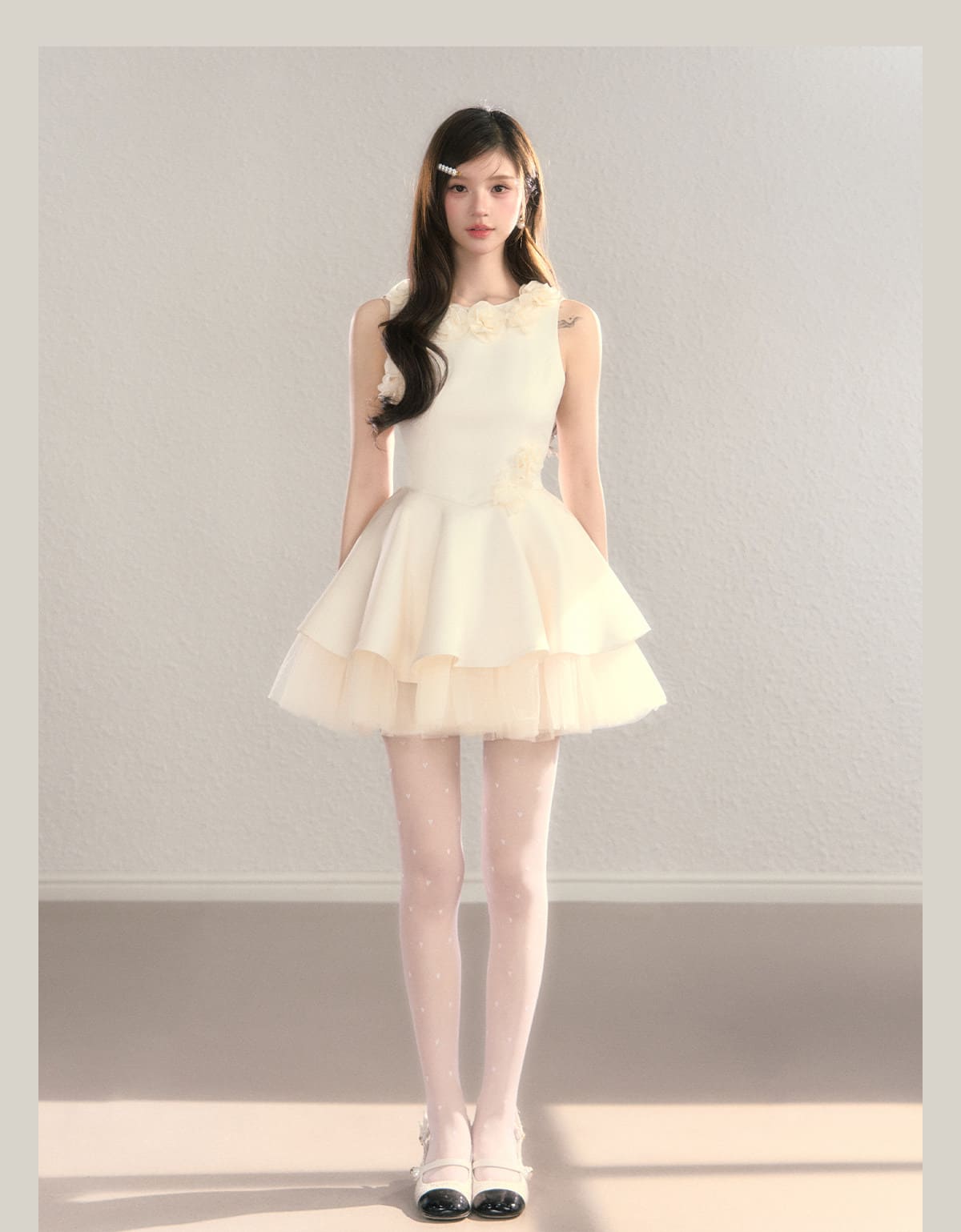 Classic Rose Appliqué Princess Mini Dress