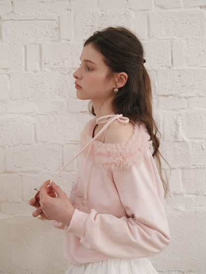 Graceful Ribbon Off-Shoulder Sweatshirt