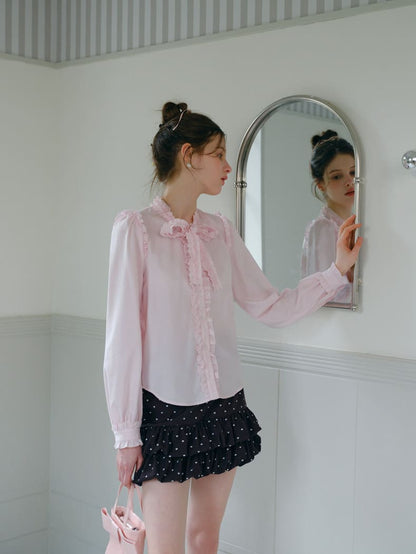 Elegant Frill Ribbon Blouse