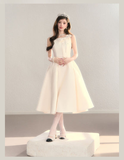 Elegant Jewel Ribbon Flare Dress