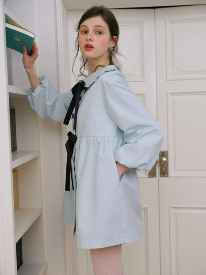 Elegant Ribbon Collar A-Line Coat