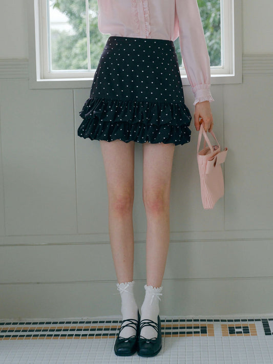 Heart Dot Frill Mini Skirt