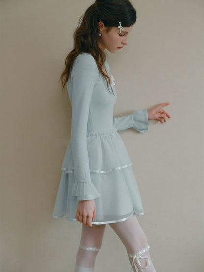 Soft Ribbon Tulle Layered Mini Dress