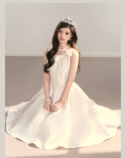 Elegant Jewel Ribbon Flare Dress