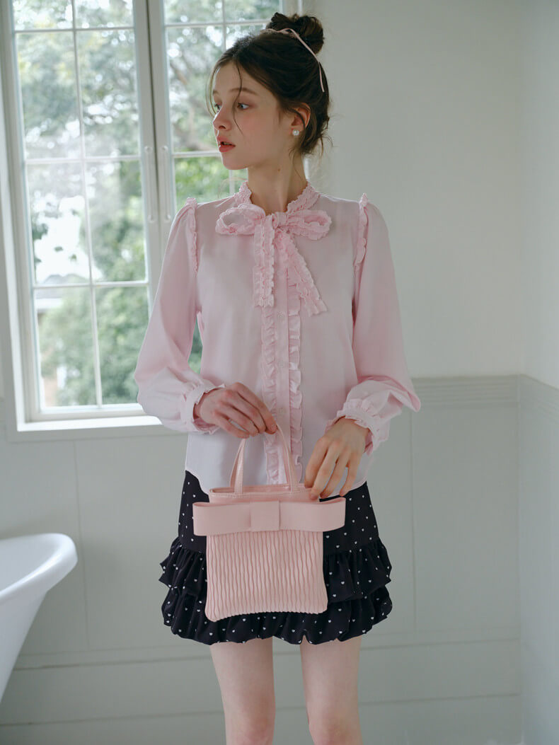 Elegant Frill Ribbon Blouse