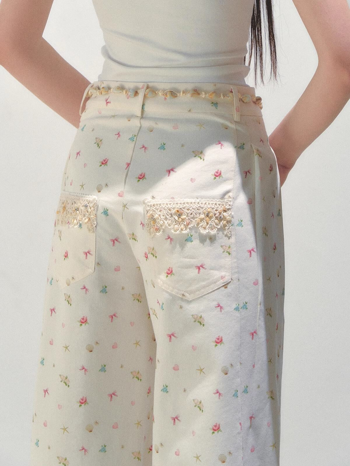Rosy Lace Flower Coast Pants