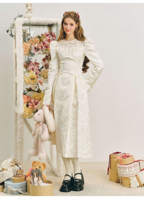 Elegant Lace Yoke Corseted Dress