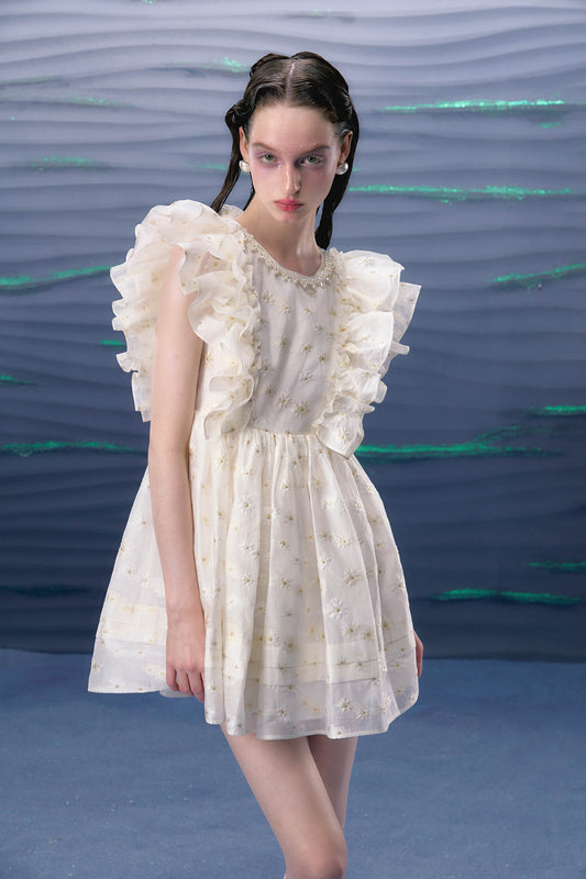 Frill puff daisy flare dress