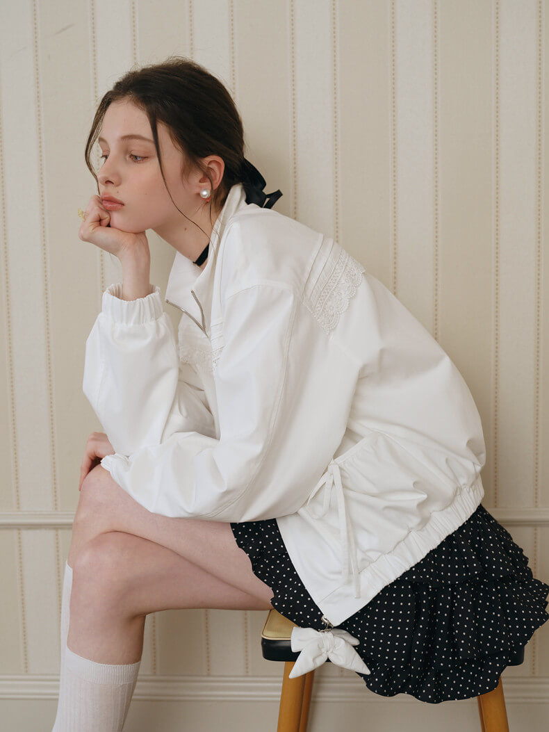 Lace Ribbon Zip Blouson
