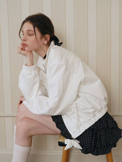 Lace Ribbon Zip Blouson