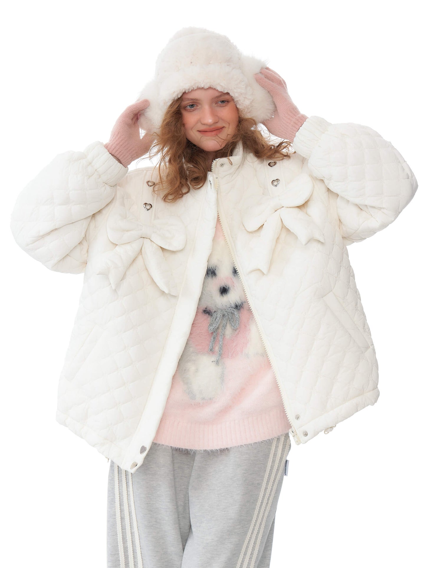 Charm Ribbon Quilted Puffer Jacket