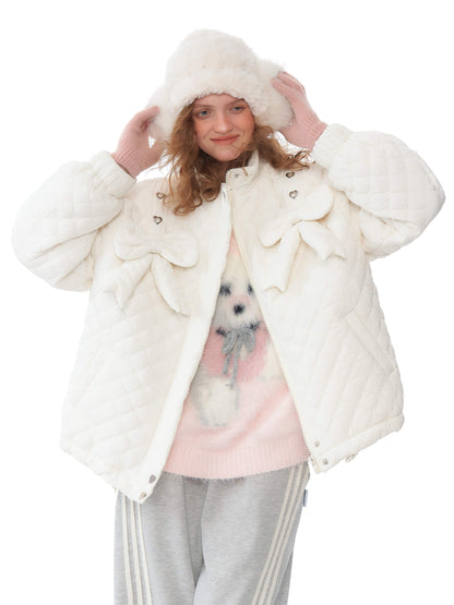 Charm Ribbon Quilted Puffer Jacket
