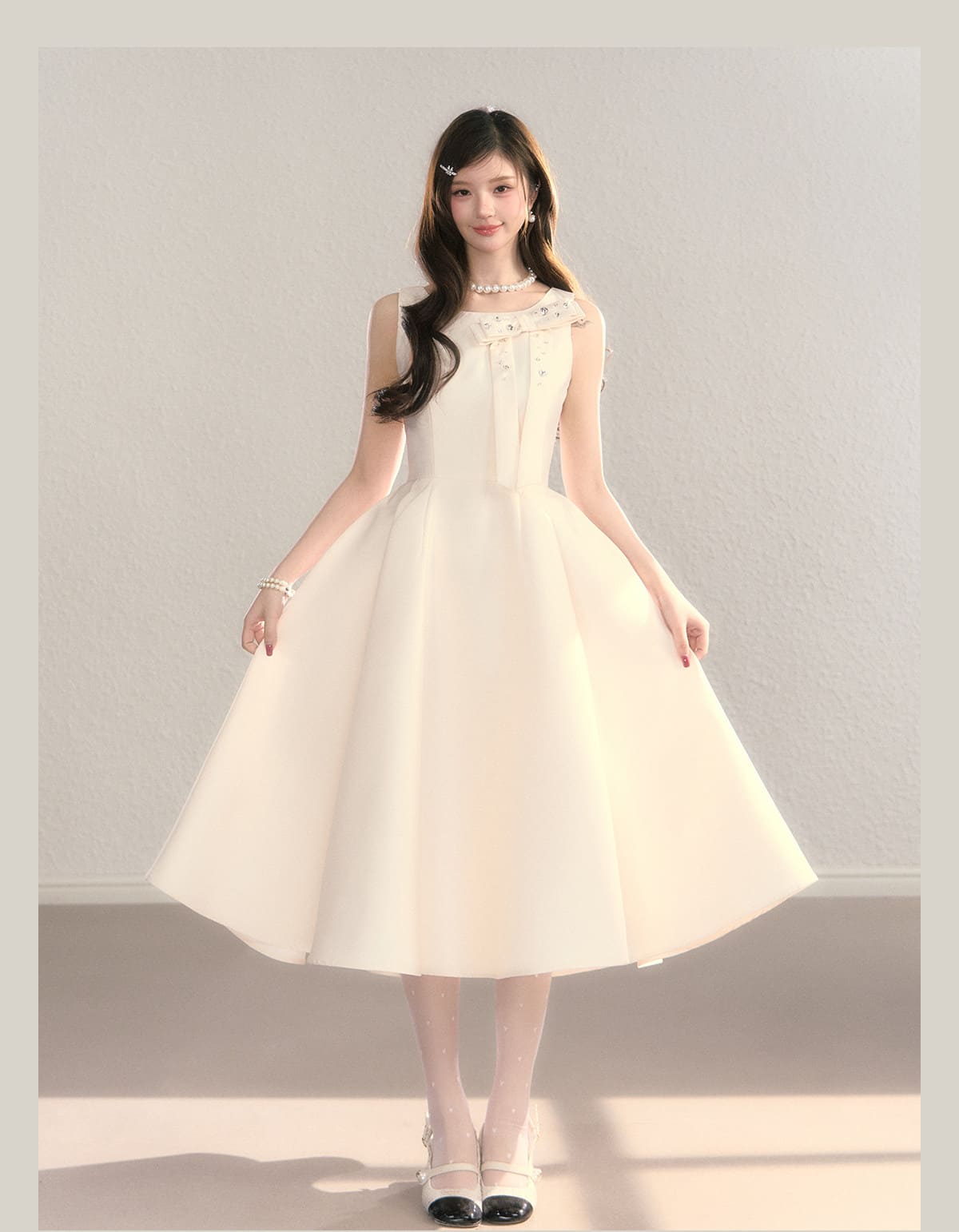 Elegant Jewel Ribbon Flare Dress