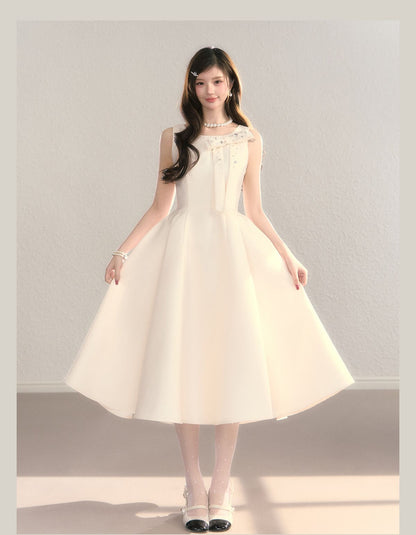 Elegant Jewel Ribbon Flare Dress