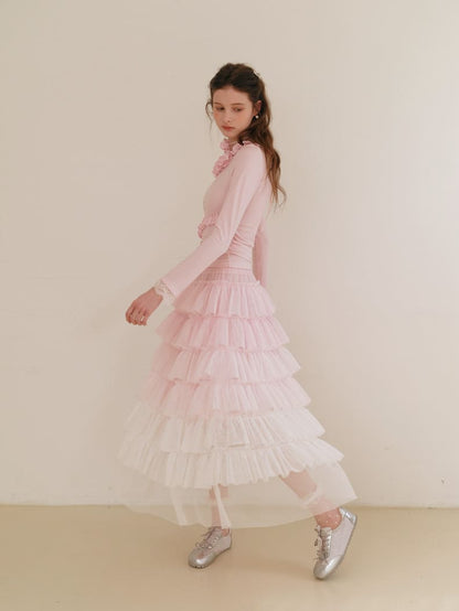 Dreamy Rose Gradient Maxi Skirt