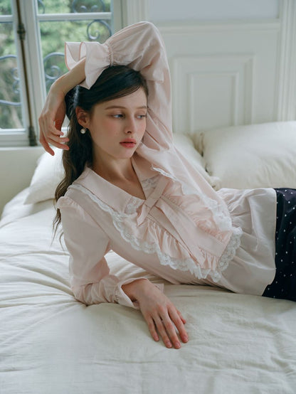 Romantic Lace Frill Tie Blouse