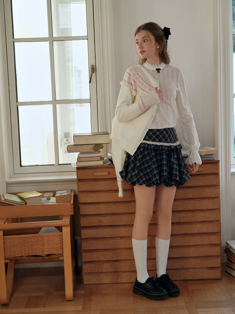 Snowy Charm Ribbon-Edge Knit