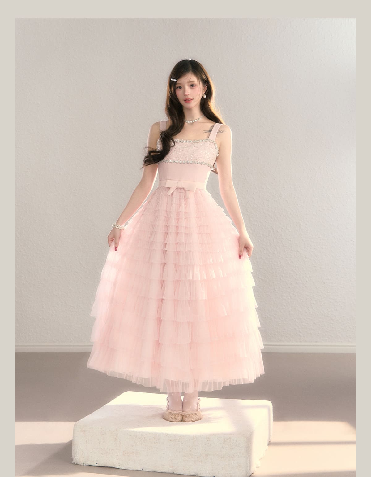 Crystal Lace Tiered Tulle Princess Dress