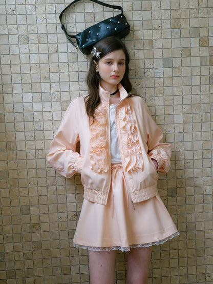 Elegant Frill Zip Blouson / Skirt