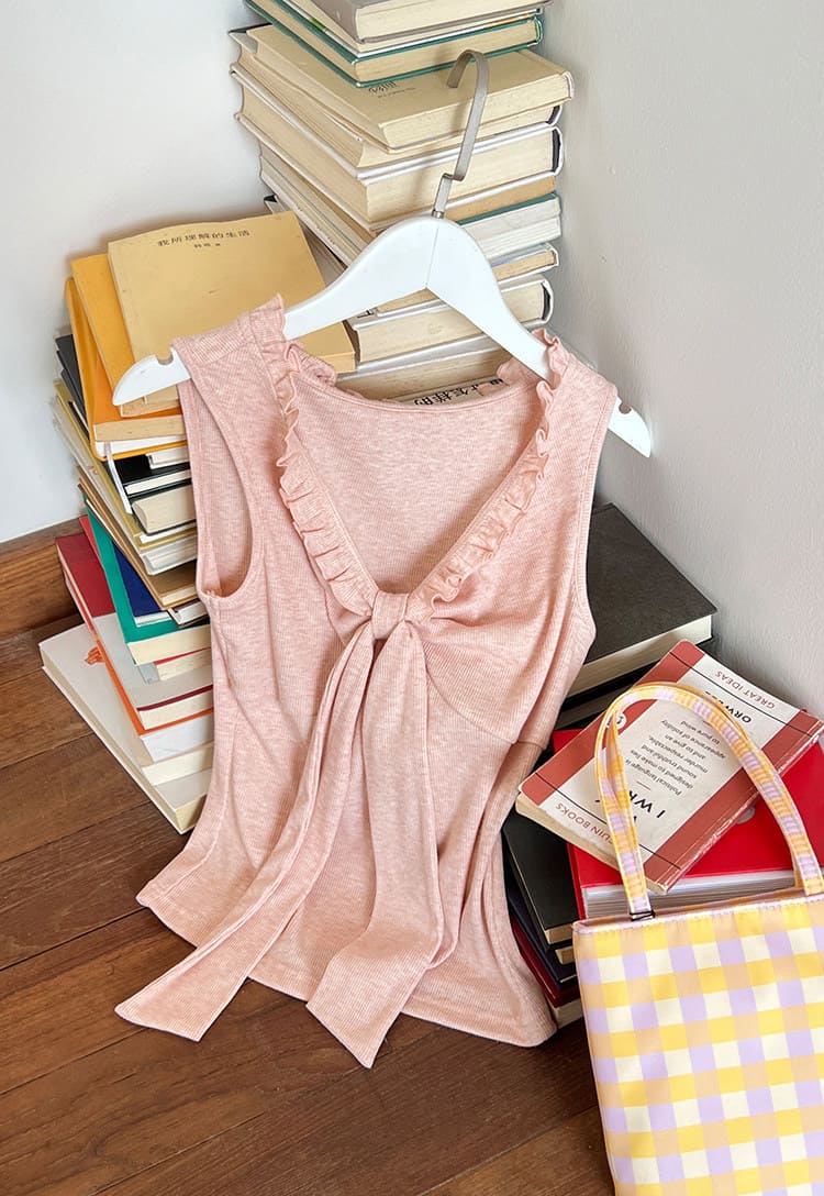 Elegant Ribbon Tie Ribbed Sleeveless Top