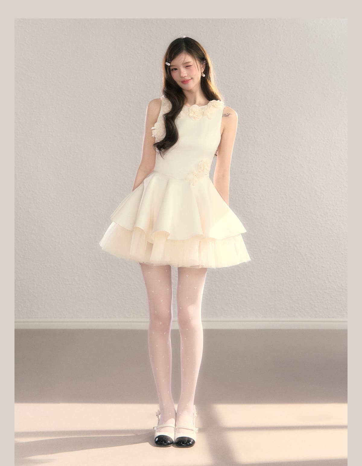 Classic Rose Appliqué Princess Mini Dress