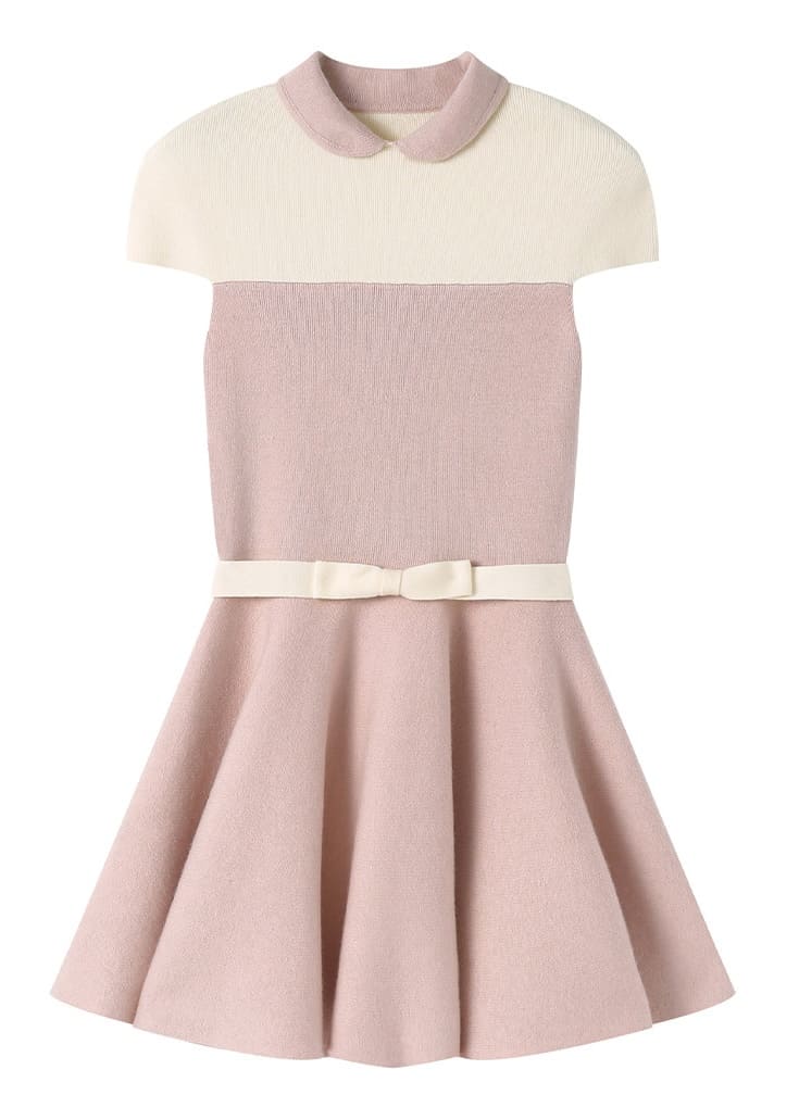 Elegant Color Block Knit Mini Dress（全2色）