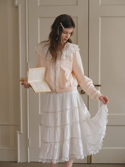 Romantic Frill Collar Zip-Up Blouson