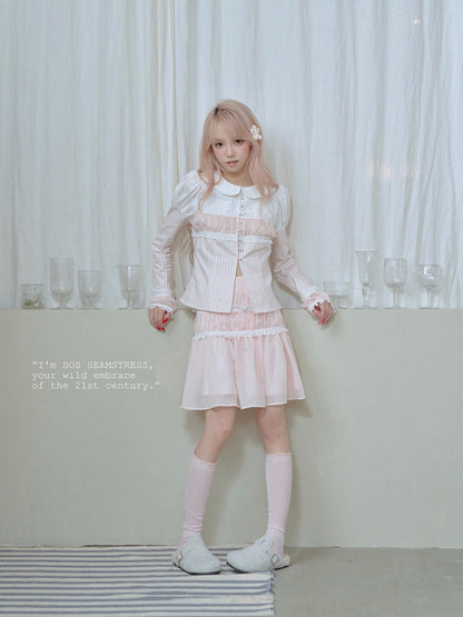 Soft Blush Lace Panel Blouse