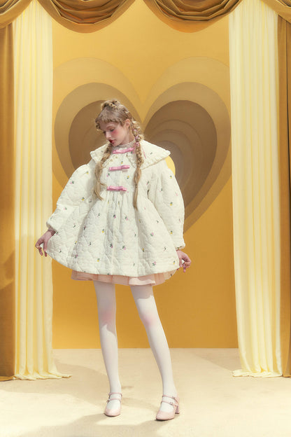 Rosette Charm Puffy Quilt Coat