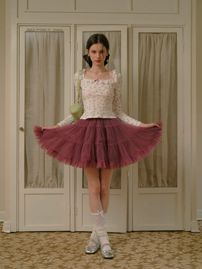 Deep Color Tiered Mini Skirt