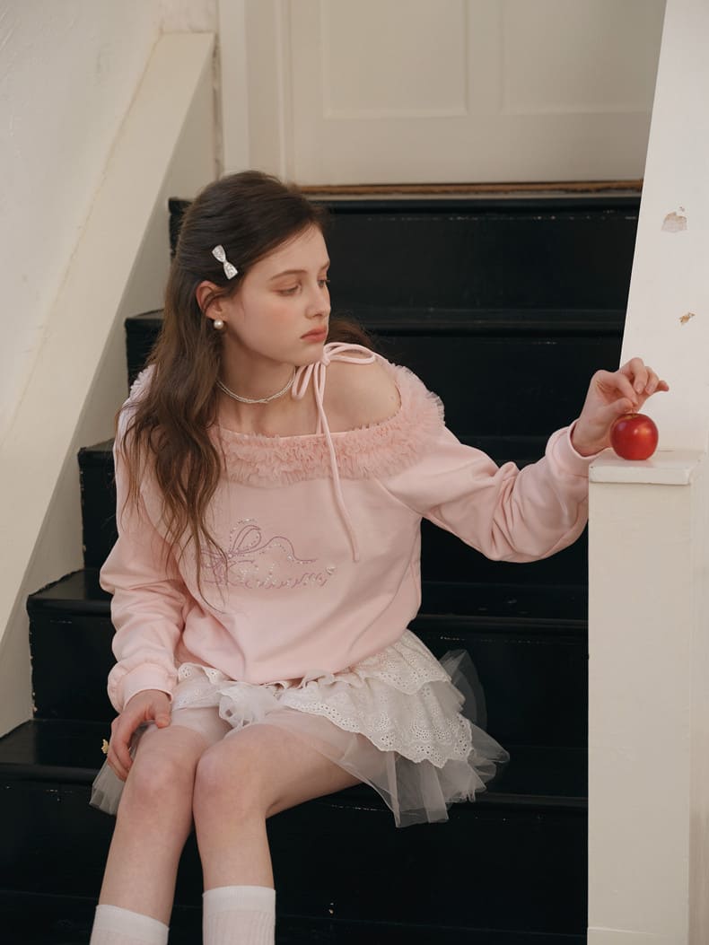 Graceful Ribbon Off-Shoulder Sweatshirt