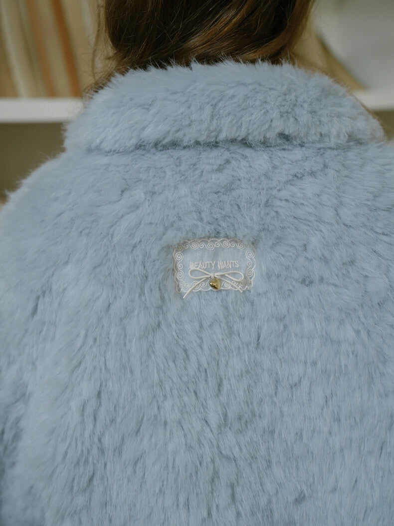 Ribbon Pastel Faux Fur Coat