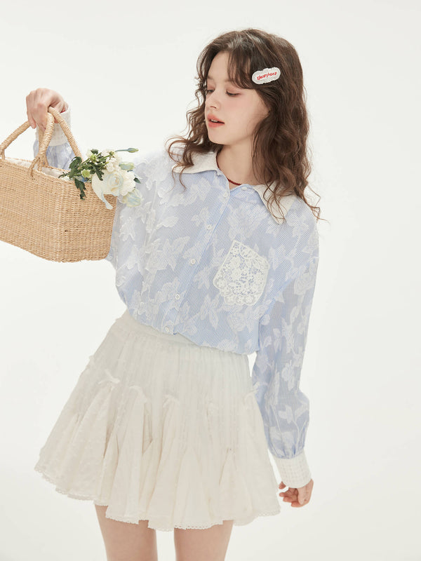 Natural Stripe Lace Blouse