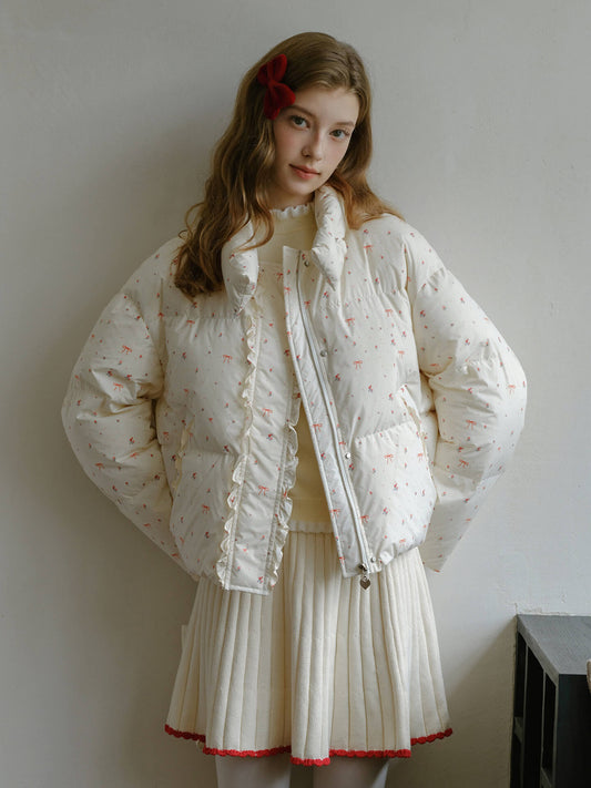 Ribbon Charm Puffy Short Coat