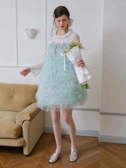 Elegant Sequin Tulle Camisole Dress
