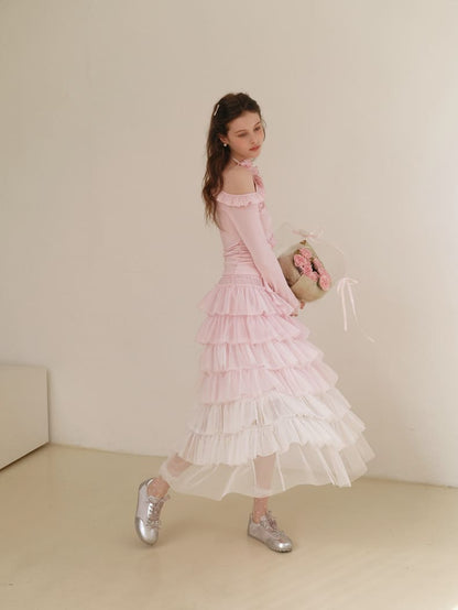 Dreamy Rose Gradient Maxi Skirt